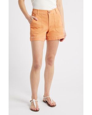 Wit & Wisdom Frayed Patch Pocket High Waist Twill Shorts - Orange