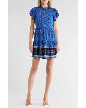Wishlist Tiered Short Sleeve Dress - Blue