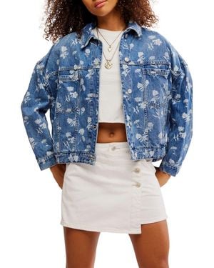 Free People Opal Floral Swing Denim Jacket - Blue