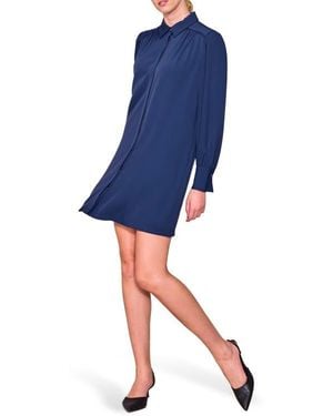 MELLODAY Long Sleeve Crepe Shirtdress - Blue