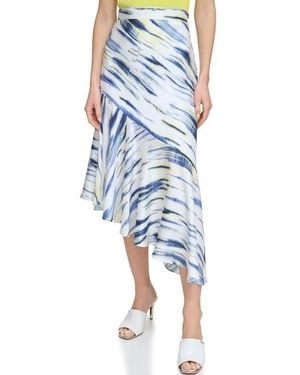 DKNY Printed Asymmetric Satin Midi Skirt - Blue