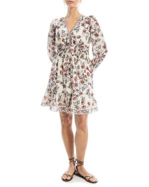 Max Studio Long Sleeve Smocked Georgette Minidress - White