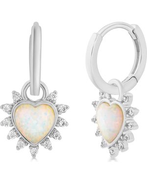 Sienna Vale Imitation Opal Halo Heart Huggie Hoop Earrings - White