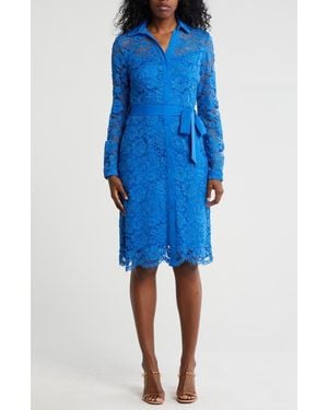 Nanette Lepore Belted Lace Shirtdress - Blue
