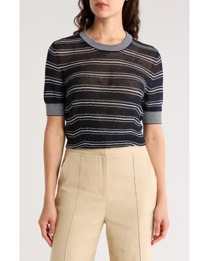 Veronica Beard Tula Stripe Linen Blend Sweater - Blue