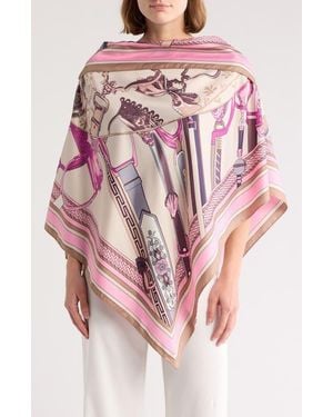La Fiorentina Chain Print Satin Scarf Poncho - Pink