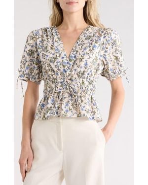 10 Crosby Derek Lam Rhea V-Neck Puff Sleeve Top - White