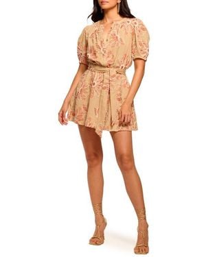 Ramy Brook Selby Belted Floral Embroidered Puff Sleeve Minidress - Multicolor