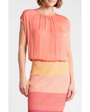 DR2 by Daniel Rainn Crinkle Satin Bubble Hem Top - Pink