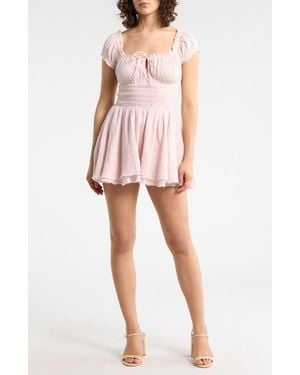 BDG Rowan Cap Sleeve Cotton Romper - Pink