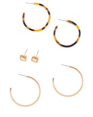 Zaxie by Stefanie Taylor Set Of 3 Hoop & Stud Earrings - White