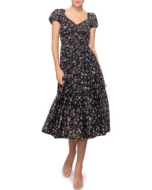 MELLODAY Ditsy Print Midi Dress - Black
