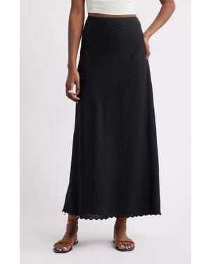 Treasure & Bond Scalloped Hem Linen Blend Maxi Skirt - Black