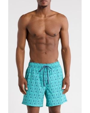 Rainforest Palm Grid Swim Trunks - Blue