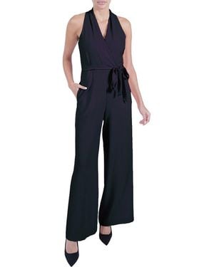 Julia Jordan Tie Waist Wide Leg Jumpsuit - Blue