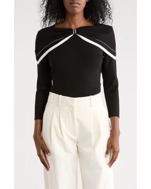 Adrianna Papell Bow Off The Shoulder Sweater - Black
