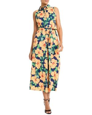 Maggy London Floral Sleeveless Cotton Blend Shirtdress - Metallic