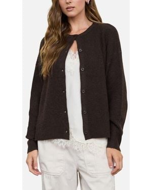 Blu Pepper Ribbed Crewneck Cardigan - Black