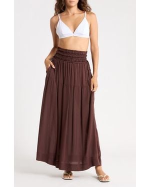 Elan Smocked Waist Maxi Cover-Up Skirt - Purple