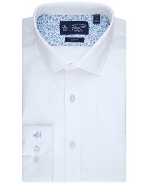 Original Penguin Big & Tall Melange Floral Trim Slim Fit Dress Shirt - Blue