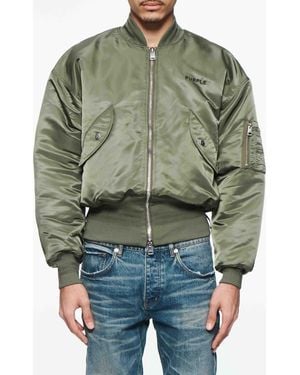 Purple Brand Zip Front Satin Bomber Jacke - Green