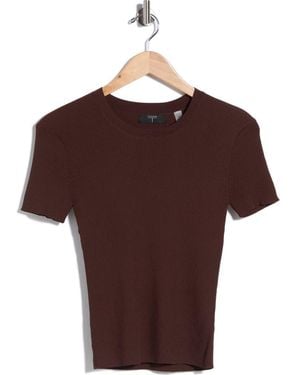 Tahari Short Sleeve Crewneck Ribbed T-Shirt - Brown