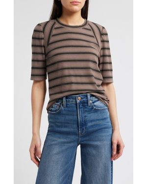 Wit & Wisdom Puff Sleeve Stripe Rib Top - Black