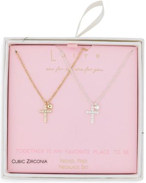 Leith Together Is My Favorite Place To Be Set Of 2 Cross Pendant Necklaces - Pink