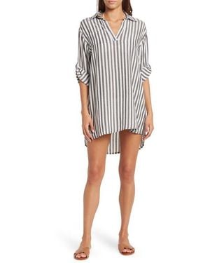 Boho Me Yarn Dye Stripe Cover-Up Tunic - Black
