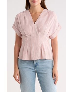 Max Studio Stripe Short Sleeve Pleated Front Top - Pink