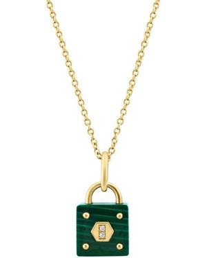 Effy Malachite & Diamond Lock Pendant Necklace - Green