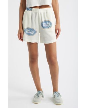 The Mayfair Group You Are Enough High Waist Waffle Knit Shorts - Blue