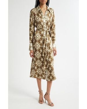 Ramy Brook Victoria Tile Print Long Sleeve Shirtdress - Natural