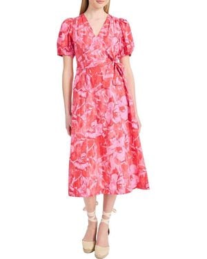 Donna Morgan Floral Puff Sleeve A-Line Midi Dress - Pink