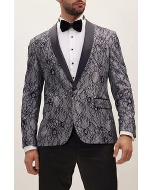 Ron Tomson Shawl Collar Lace Formal Jacket - Gray
