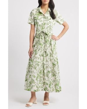 ZOE AND CLAIRE Floral Tiered Cotton Shirtdress - Green