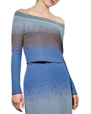 Ming Wang Ombré Off The Shoulder Crop Sweater - Blue