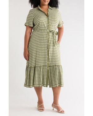Max Studio Short Sleeve Maxi Shirtdress - Green