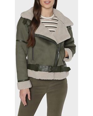 Matty M Maria Faux Suede & Faux Shearling Belted Jacket - Green
