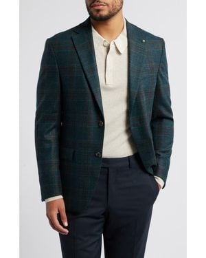 Jack Victor Midland Contemporary Fit Dark Plaid Slub Wool Sport Coat - Blue