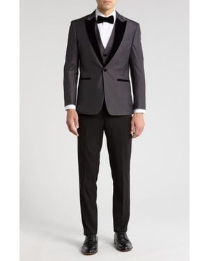 Gino Vitale Velvet Trim Tuxedo With Vest - Black