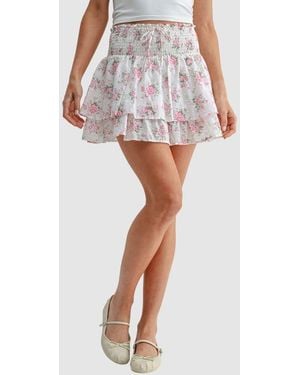 Lush Smocked Waist Ruffle Miniskirt - White