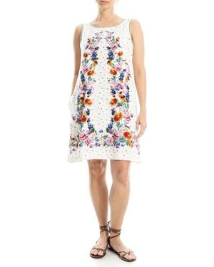 Max Studio Floral Linen Blend Shift Dress - White