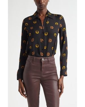 L'Agence Nina Horsebit Print Silk Button-Up Shirt - Multicolor