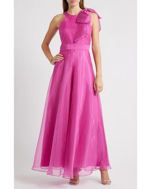 Eliza J Bow Detail One-Shoulder Taffeta Jumpsuit - Pink