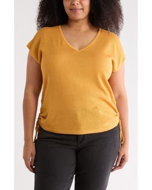 Max Studio Ruched Cap Sleeve Sweater - Yellow