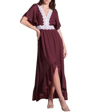 Wishlist Lace Trim High-Low Dress - Red