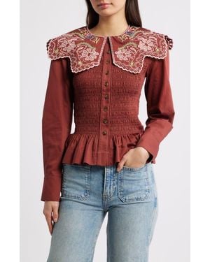 Damson Madder Fern Organic Cotton Shirred Top