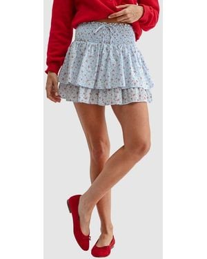 Lush Floral Smocked Waist Ruffle Miniskirt - White