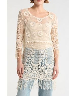 Forgotten Grace Long Slv Crchet Blouse - Natural